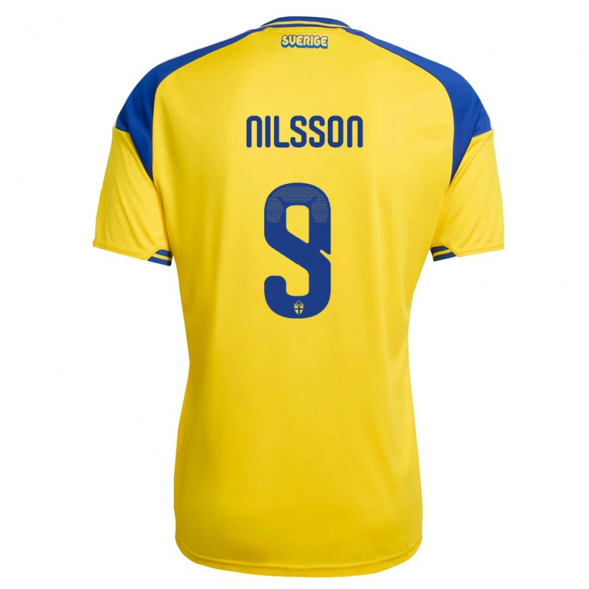 Danxen Mujer Camiseta Suecia Gustaf Nilsson #9 Amarillo Azul Blanco 1ª Equipación 26-28 La Camisa