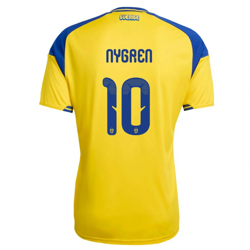 Danxen Mujer Camiseta Suecia Benjamin Nygren #10 Amarillo Azul Blanco 1ª Equipación 26-28 La Camisa