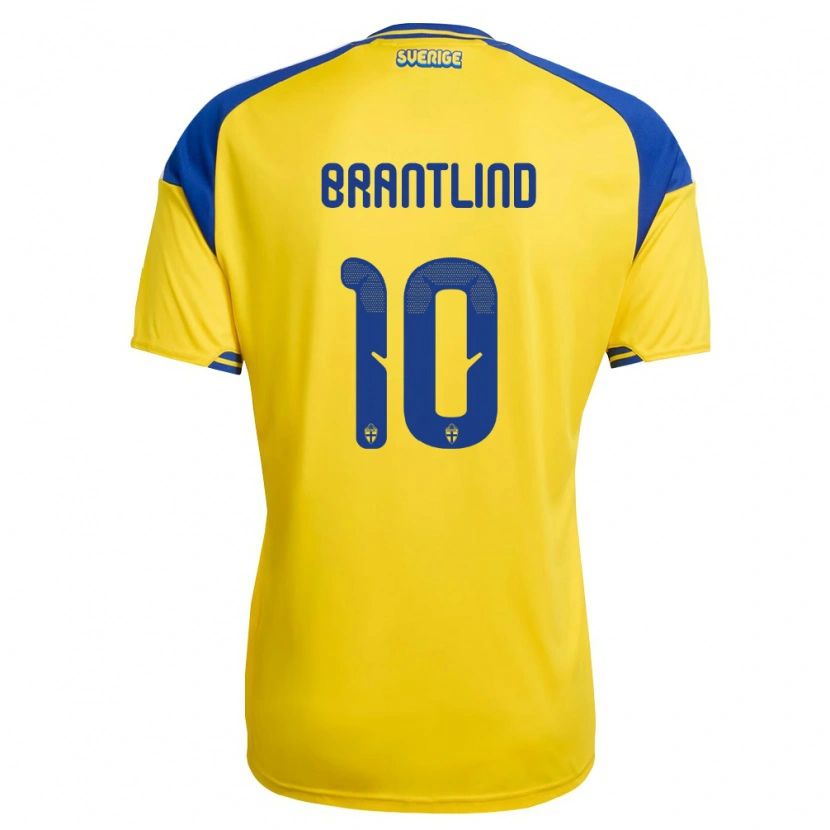 Danxen Mujer Camiseta Suecia Benjamin Brantlind #10 Amarillo Azul Blanco 1ª Equipación 26-28 La Camisa