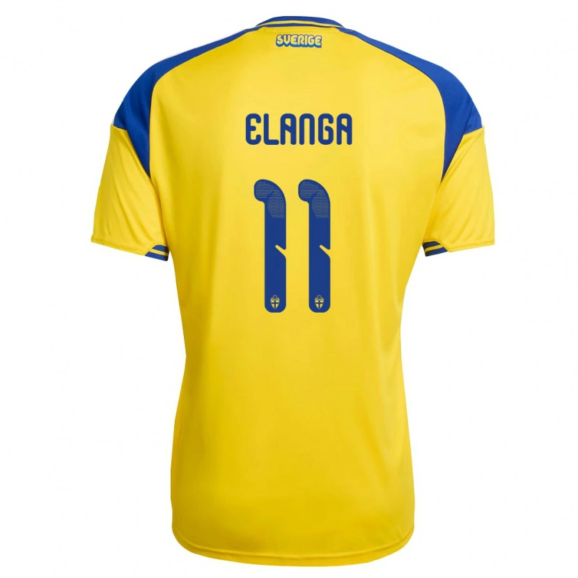 Danxen Mujer Camiseta Suecia Anthony Elanga #11 Amarillo Azul Blanco 1ª Equipación 26-28 La Camisa