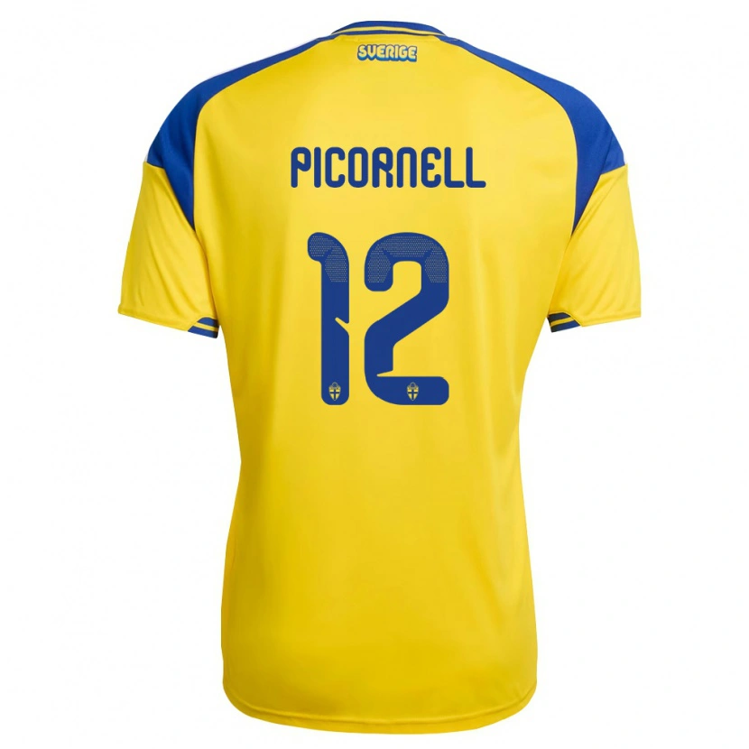 Danxen Mujer Camiseta Suecia André Picornell #12 Amarillo Azul Blanco 1ª Equipación 26-28 La Camisa