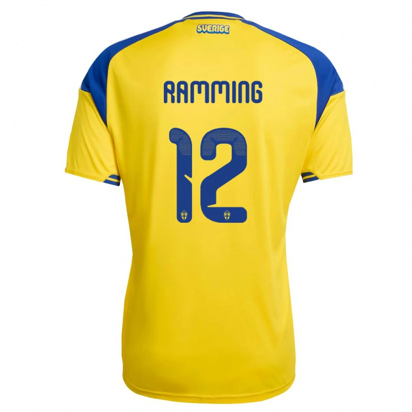 Danxen Mujer Camiseta Suecia Nils Ramming #12 Amarillo Azul Blanco 1ª Equipación 26-28 La Camisa
