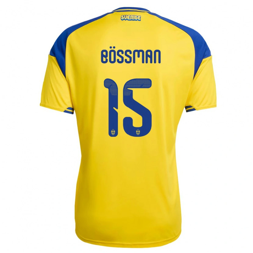 Danxen Mujer Camiseta Suecia Beppe Bössman #15 Amarillo Azul Blanco 1ª Equipación 26-28 La Camisa