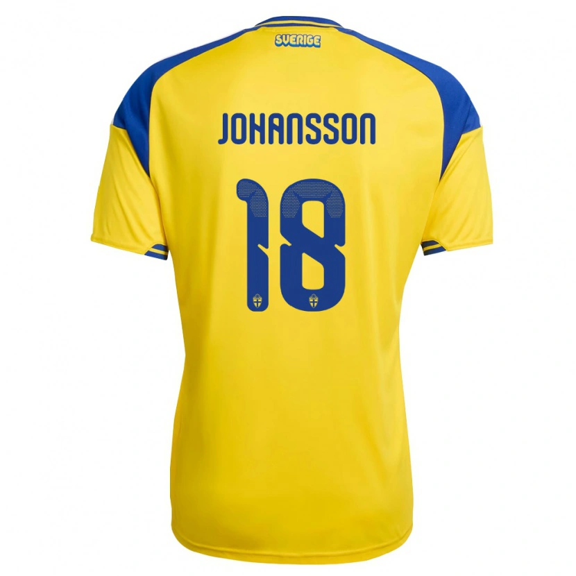 Danxen Mujer Camiseta Suecia Alexander Johansson #18 Amarillo Azul Blanco 1ª Equipación 26-28 La Camisa