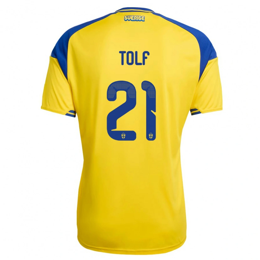 Danxen Mujer Camiseta Suecia Noah Tolf #21 Amarillo Azul Blanco 1ª Equipación 26-28 La Camisa