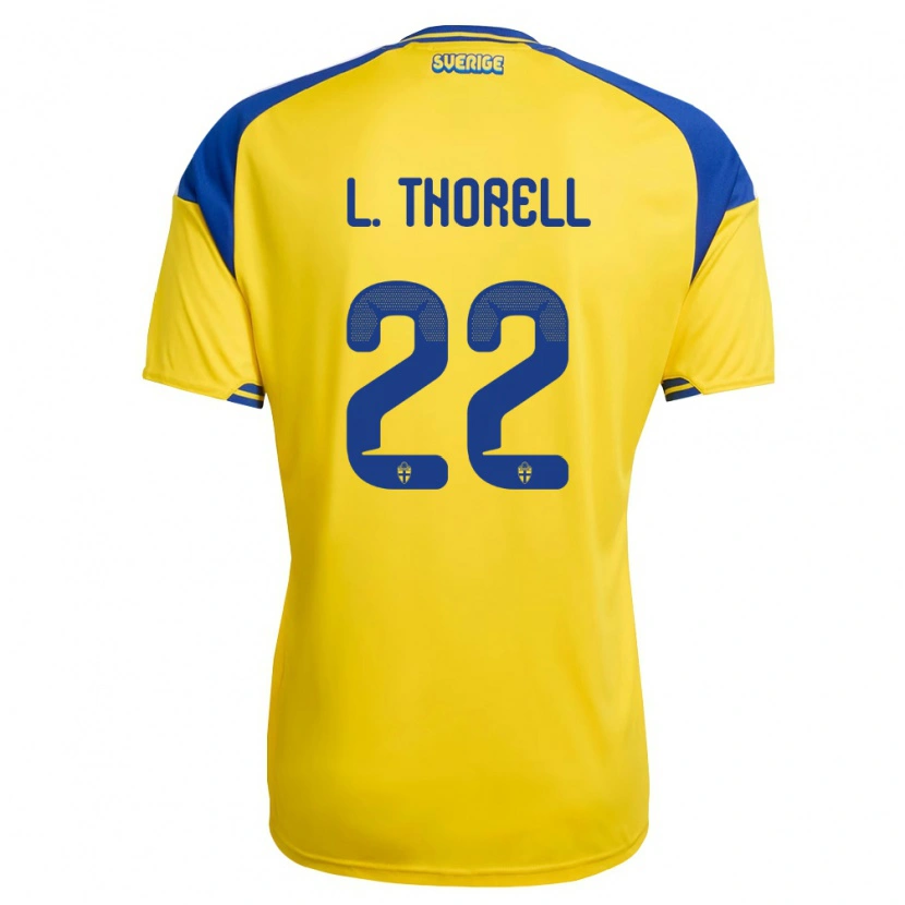Danxen Mujer Camiseta Suecia Ludwig Malachowski Thorell #22 Amarillo Azul Blanco 1ª Equipación 26-28 La Camisa