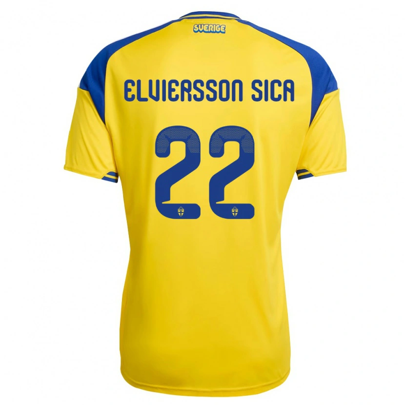 Danxen Mujer Camiseta Suecia Matheo Elviersson Sica #22 Amarillo Azul Blanco 1ª Equipación 26-28 La Camisa