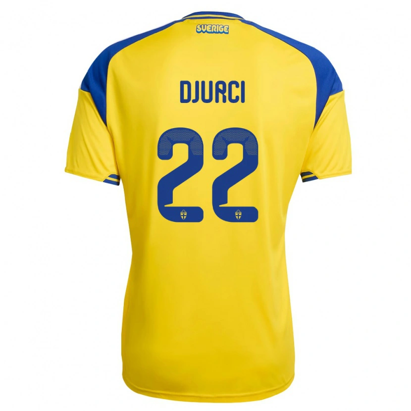 Danxen Mujer Camiseta Suecia Oliver Djurci #22 Amarillo Azul Blanco 1ª Equipación 26-28 La Camisa
