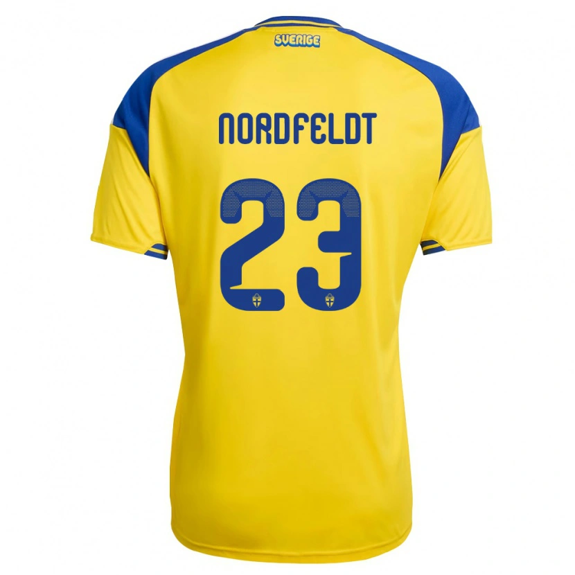 Danxen Mujer Camiseta Suecia Kristoffer Nordfeldt #23 Amarillo Azul Blanco 1ª Equipación 26-28 La Camisa