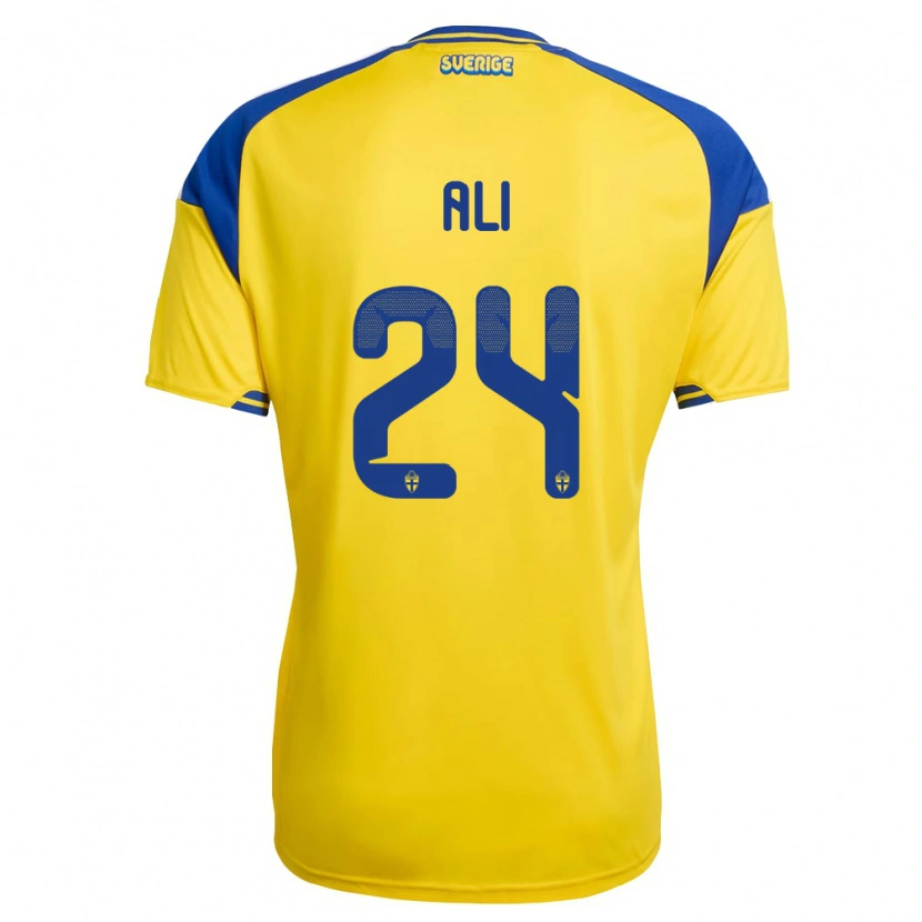 Danxen Mujer Camiseta Suecia Taha Ali #24 Amarillo Azul Blanco 1ª Equipación 26-28 La Camisa