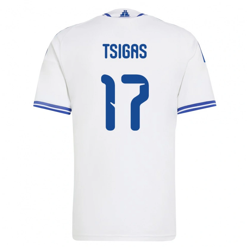 Danxen Mujer Camiseta Grecia Stefanos Tsigas #17 Blanco Azul 1ª Equipación 26-28 La Camisa