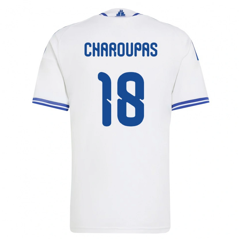 Danxen Mujer Camiseta Grecia Konstantinos Charoupas #18 Blanco Azul 1ª Equipación 26-28 La Camisa