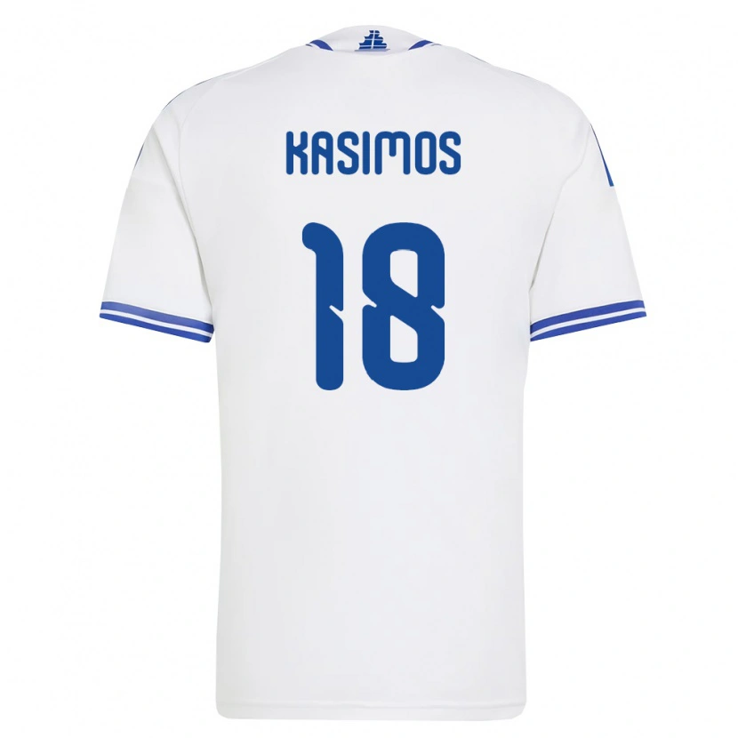 Danxen Mujer Camiseta Grecia Georgios Kasimos #18 Blanco Azul 1ª Equipación 26-28 La Camisa