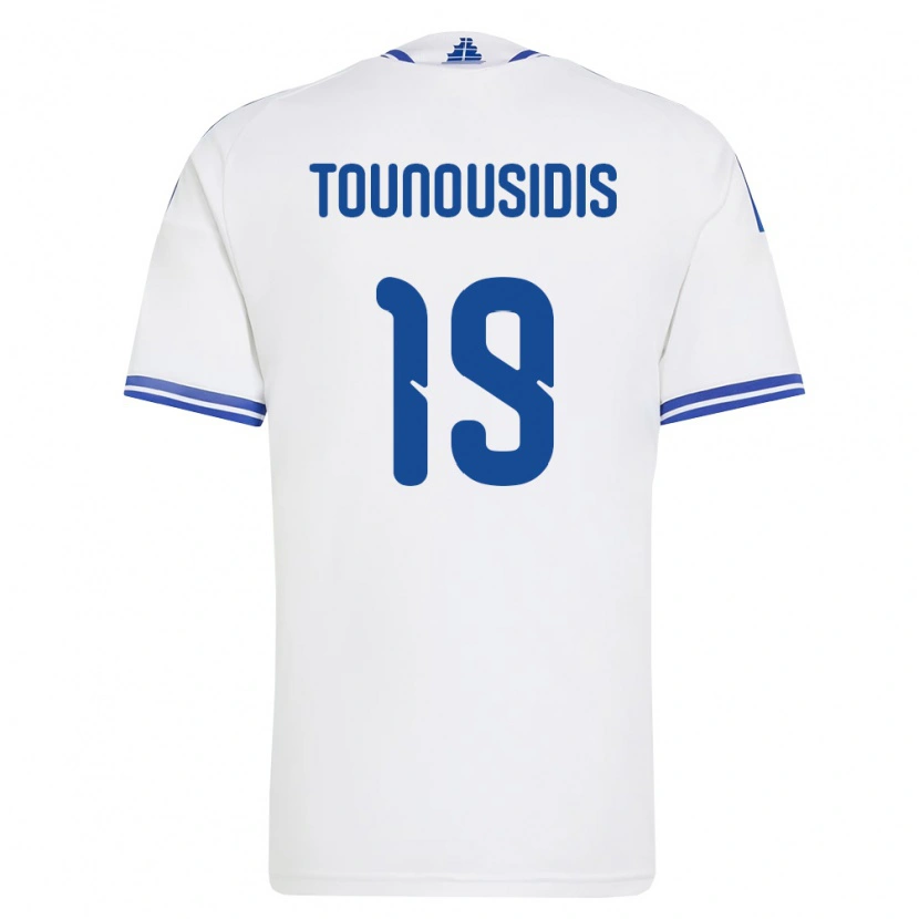 Danxen Mujer Camiseta Grecia Kyriakos Tounousidis #19 Blanco Azul 1ª Equipación 26-28 La Camisa