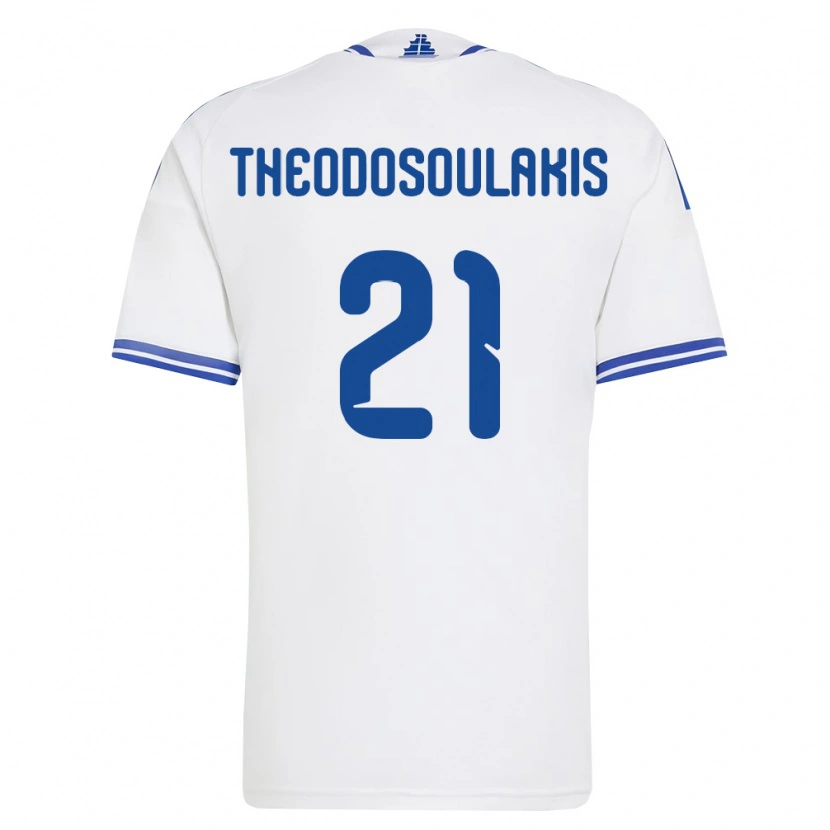 Danxen Mujer Camiseta Grecia Giannis Theodosoulakis #21 Blanco Azul 1ª Equipación 26-28 La Camisa