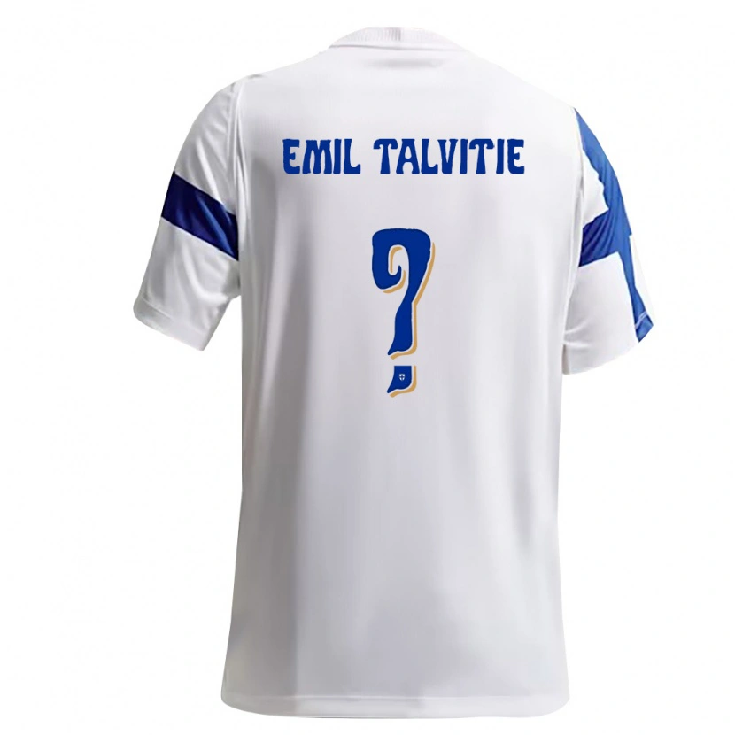 Danxen Mujer Camiseta Finlandia Emil Talvitie #0 Blanco Azul 1ª Equipación 26-28 La Camisa