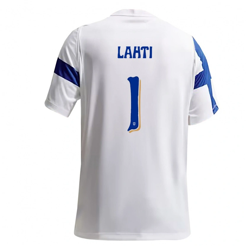 Danxen Mujer Camiseta Finlandia Elias Lahti #1 Blanco Azul 1ª Equipación 26-28 La Camisa