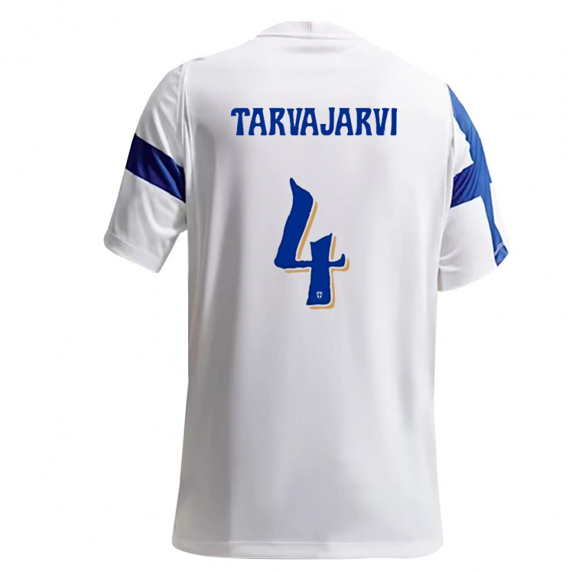 Danxen Mujer Camiseta Finlandia Niilo Tarvajärvi #4 Blanco Azul 1ª Equipación 26-28 La Camisa