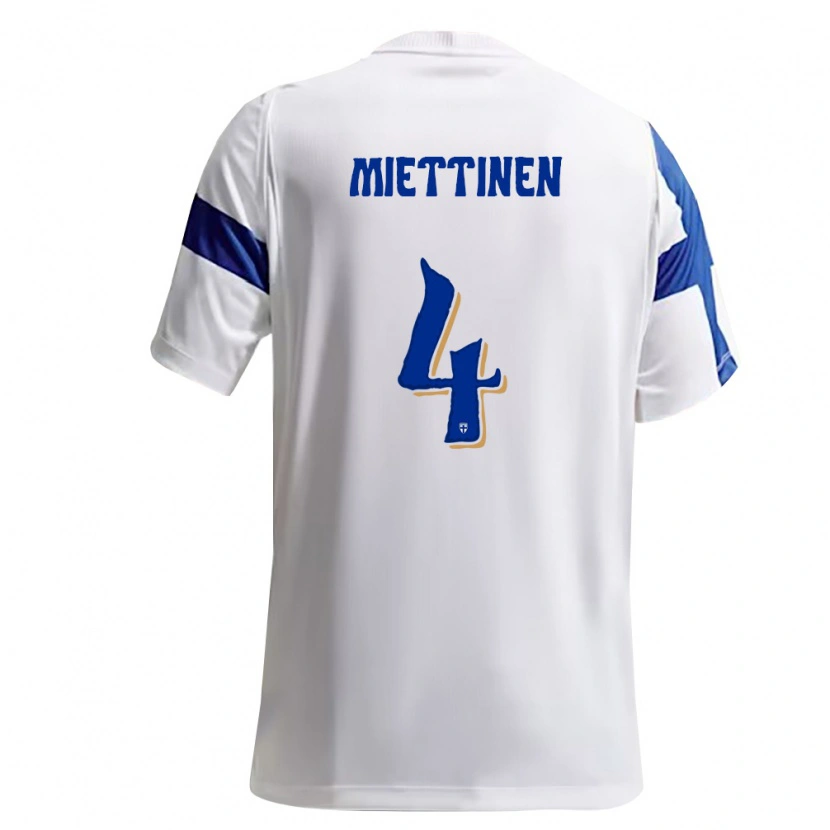 Danxen Mujer Camiseta Finlandia Tony Miettinen #4 Blanco Azul 1ª Equipación 26-28 La Camisa