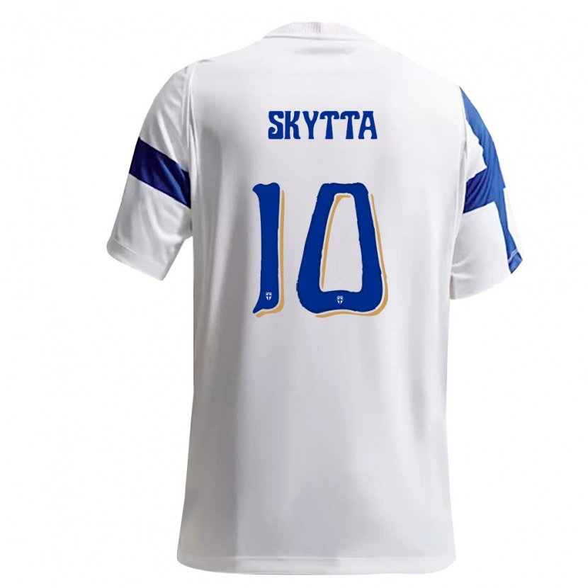 Danxen Mujer Camiseta Finlandia Naatan Skyttä #10 Blanco Azul 1ª Equipación 26-28 La Camisa