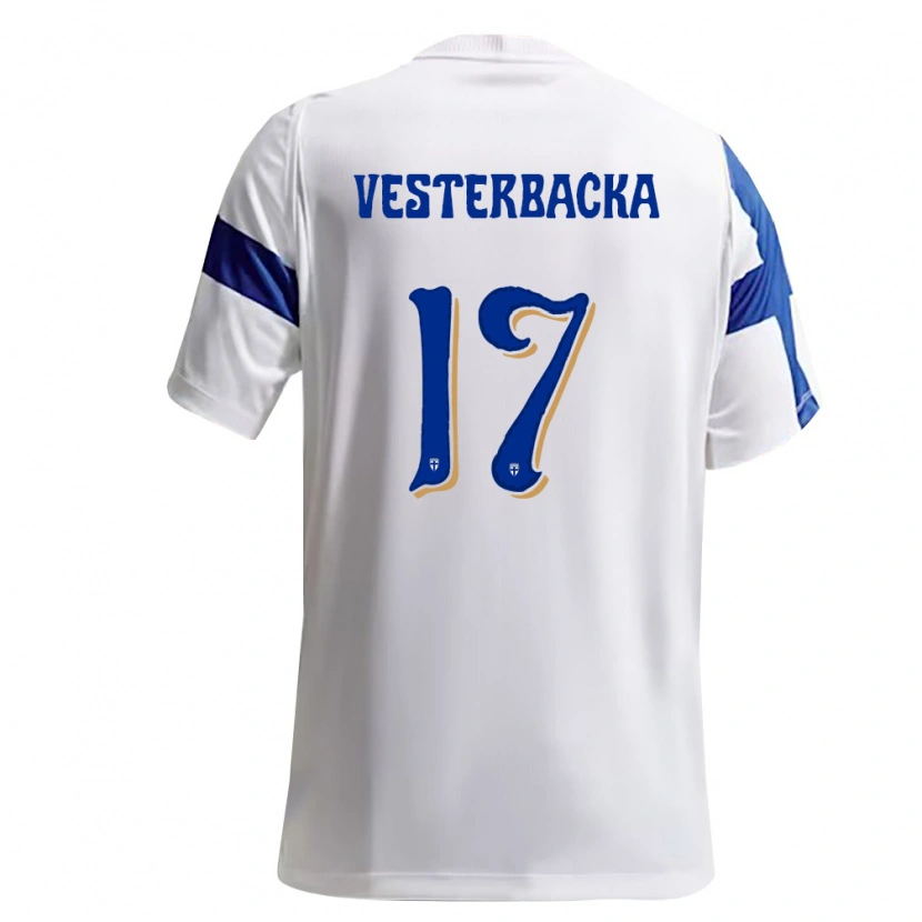 Danxen Mujer Camiseta Finlandia Leon Vesterbacka #17 Blanco Azul 1ª Equipación 26-28 La Camisa