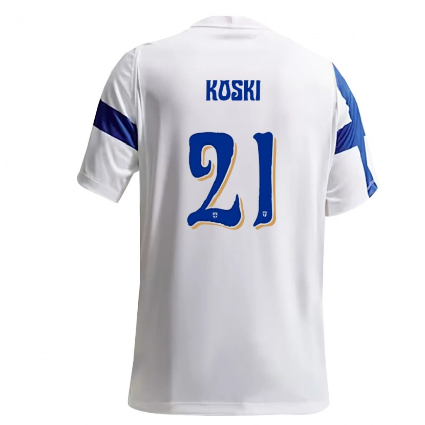 Danxen Mujer Camiseta Finlandia Ville Koski #21 Blanco Azul 1ª Equipación 26-28 La Camisa