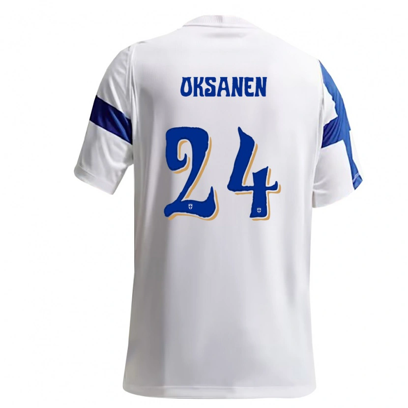 Danxen Mujer Camiseta Finlandia Jaakko Oksanen #24 Blanco Azul 1ª Equipación 26-28 La Camisa