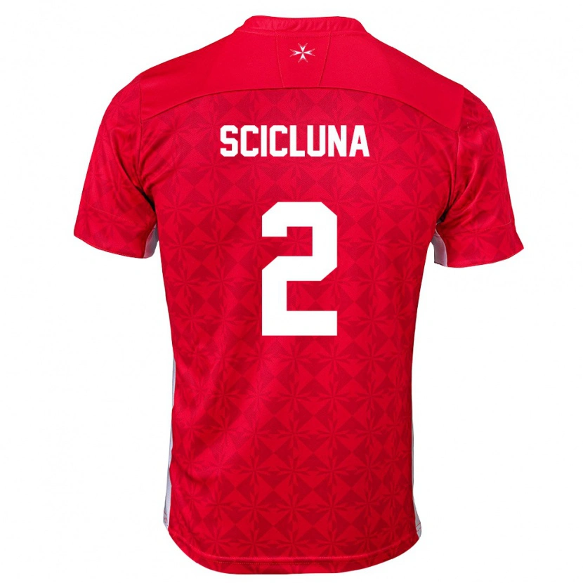 Danxen Mujer Camiseta Malta Julian Scicluna #2 Rojo Blanco 1ª Equipación 26-28 La Camisa