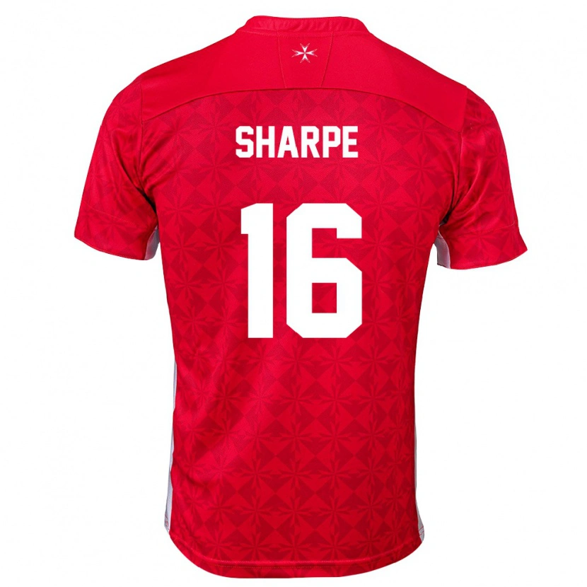 Danxen Mujer Camiseta Malta James Sharpe #16 Rojo Blanco 1ª Equipación 26-28 La Camisa