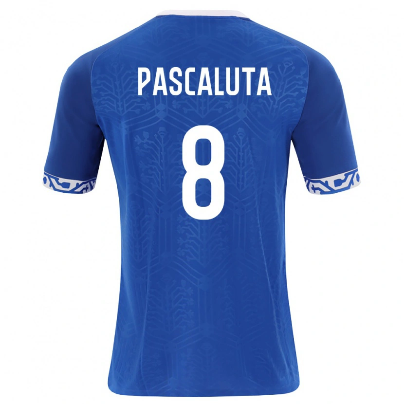 Danxen Mujer Camiseta Moldavia Cristian Păscăluță #8 Azul Real Blanco 1ª Equipación 26-28 La Camisa