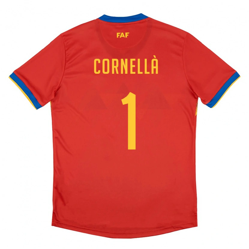 Danxen Mujer Camiseta Andorra Adrià Cornellà #1 Rojo Azul Amarillo 1ª Equipación 26-28 La Camisa