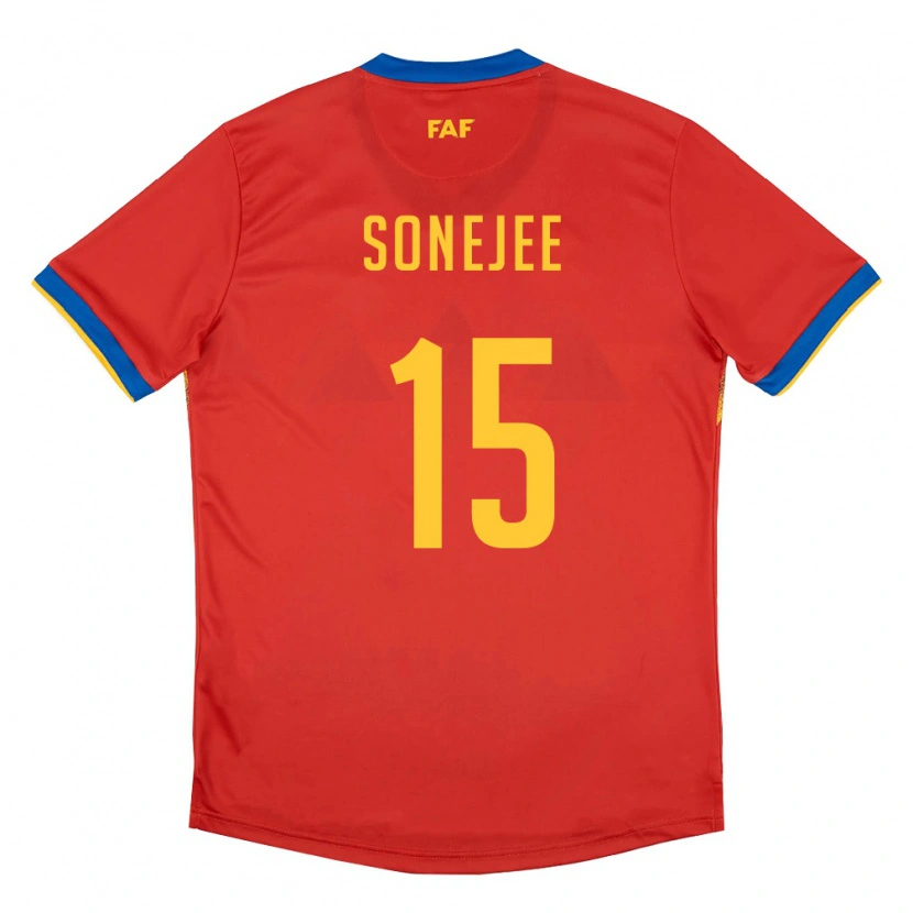 Danxen Mujer Camiseta Andorra Ayan Sonejee #15 Rojo Azul Amarillo 1ª Equipación 26-28 La Camisa