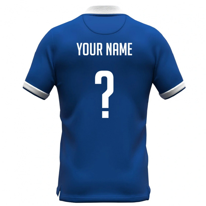 Danxen Mujer Camiseta Chipre Su Nombre #0 Azul Real Blanco 1ª Equipación 26-28 La Camisa