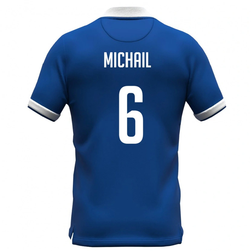 Danxen Mujer Camiseta Chipre Georgios Michail #6 Azul Real Blanco 1ª Equipación 26-28 La Camisa