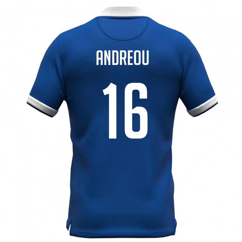 Danxen Mujer Camiseta Chipre Panagiotis Andreou #16 Azul Real Blanco 1ª Equipación 26-28 La Camisa