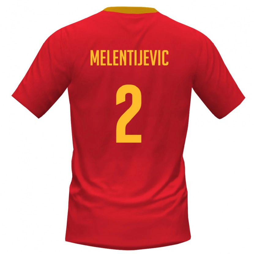 Danxen Mujer Camiseta Montenegro Stefan Melentijevic #2 Rojo Amarillo 1ª Equipación 26-28 La Camisa