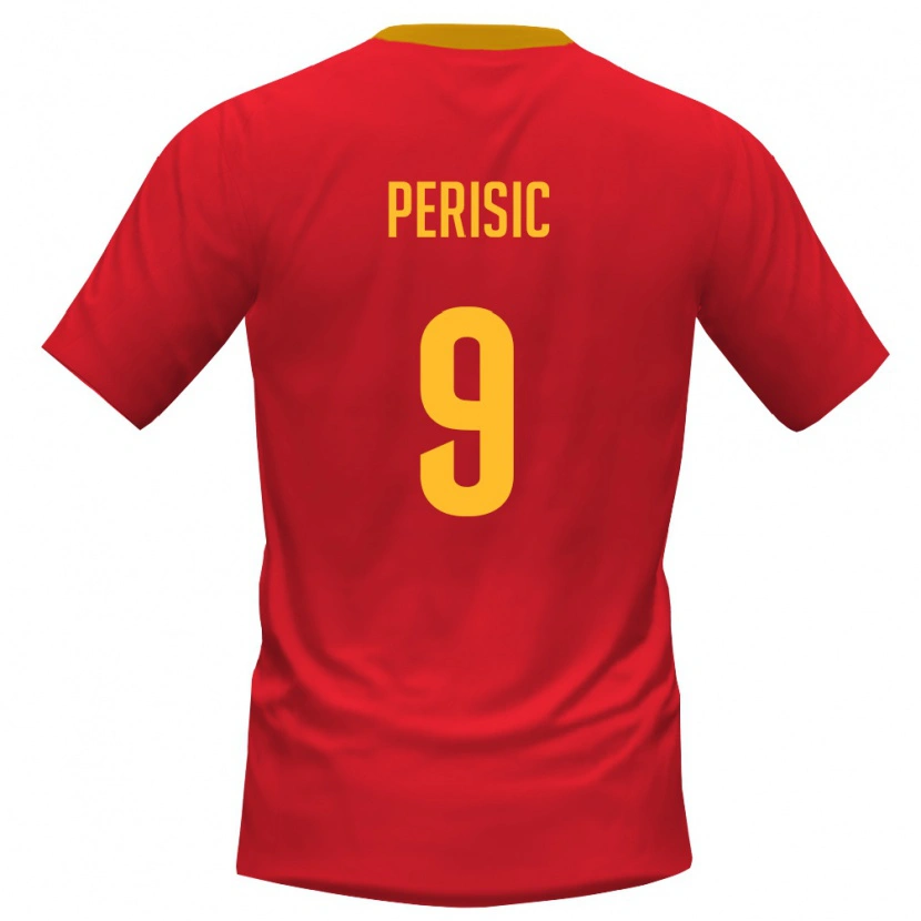 Danxen Mujer Camiseta Montenegro Vladimir Perisic #9 Rojo Amarillo 1ª Equipación 26-28 La Camisa
