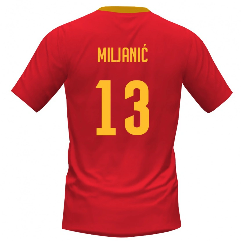 Danxen Mujer Camiseta Montenegro Todor Miljanić #13 Rojo Amarillo 1ª Equipación 26-28 La Camisa