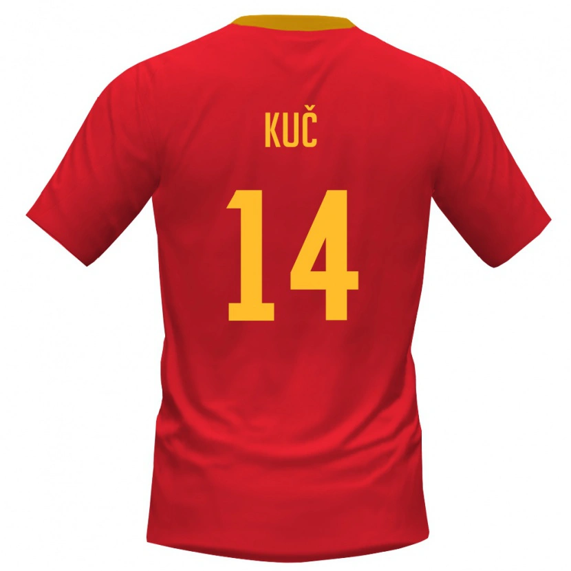 Danxen Mujer Camiseta Montenegro Edvin Kuc #14 Rojo Amarillo 1ª Equipación 26-28 La Camisa