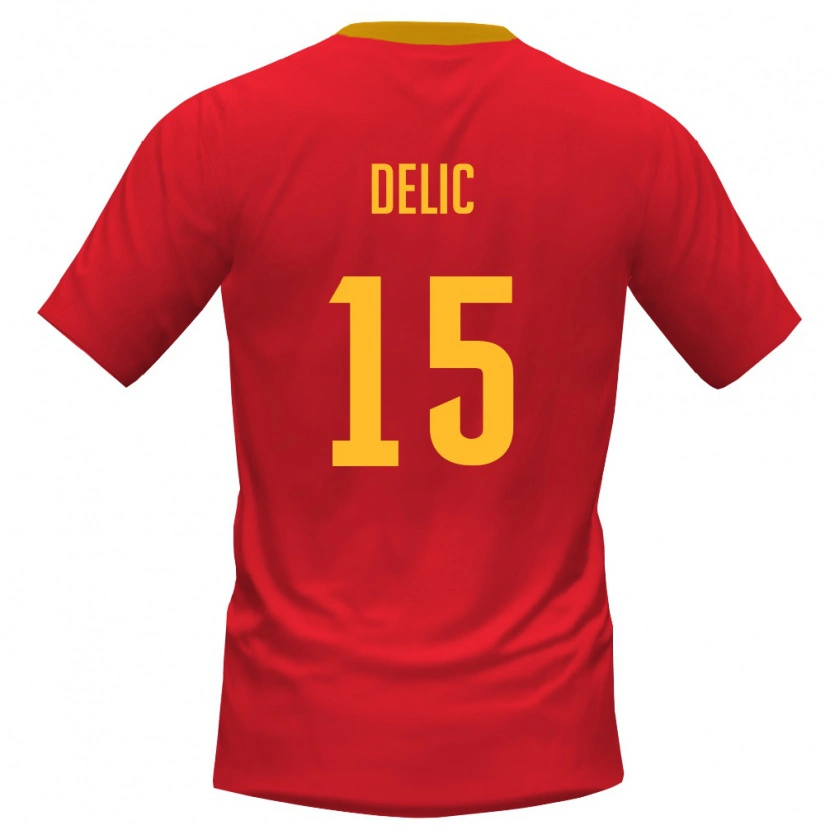 Danxen Mujer Camiseta Montenegro Stefan Delic #15 Rojo Amarillo 1ª Equipación 26-28 La Camisa