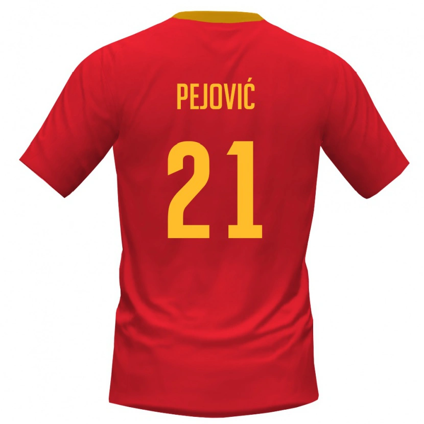 Danxen Mujer Camiseta Montenegro Danilo Pejović #21 Rojo Amarillo 1ª Equipación 26-28 La Camisa