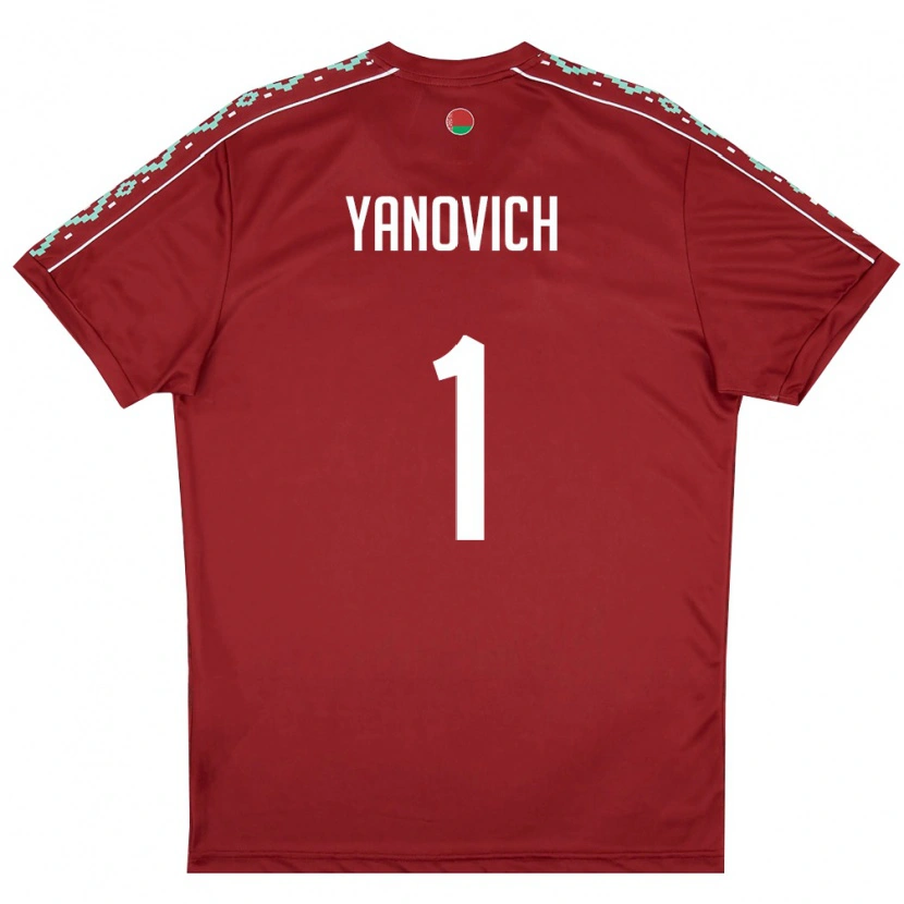 Danxen Mujer Camiseta Bielorrusia Daniil Yanovich #1 Rojo Oscuro Blanco 1ª Equipación 26-28 La Camisa