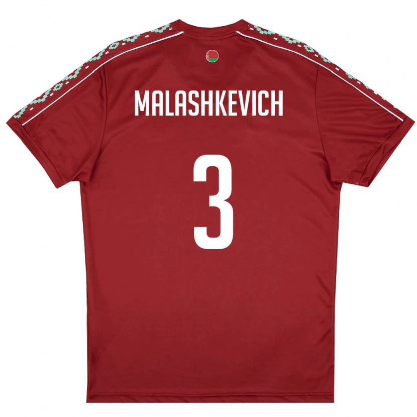 Danxen Mujer Camiseta Bielorrusia Dmitriy Malashkevich #3 Rojo Oscuro Blanco 1ª Equipación 26-28 La Camisa