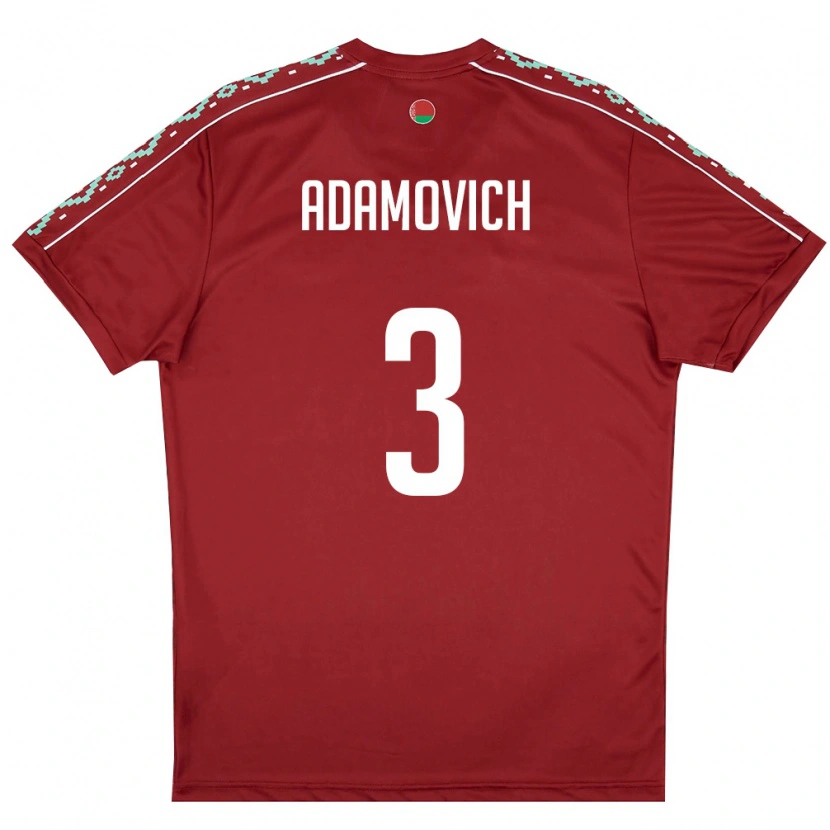Danxen Mujer Camiseta Bielorrusia Ivan Adamovich #3 Rojo Oscuro Blanco 1ª Equipación 26-28 La Camisa