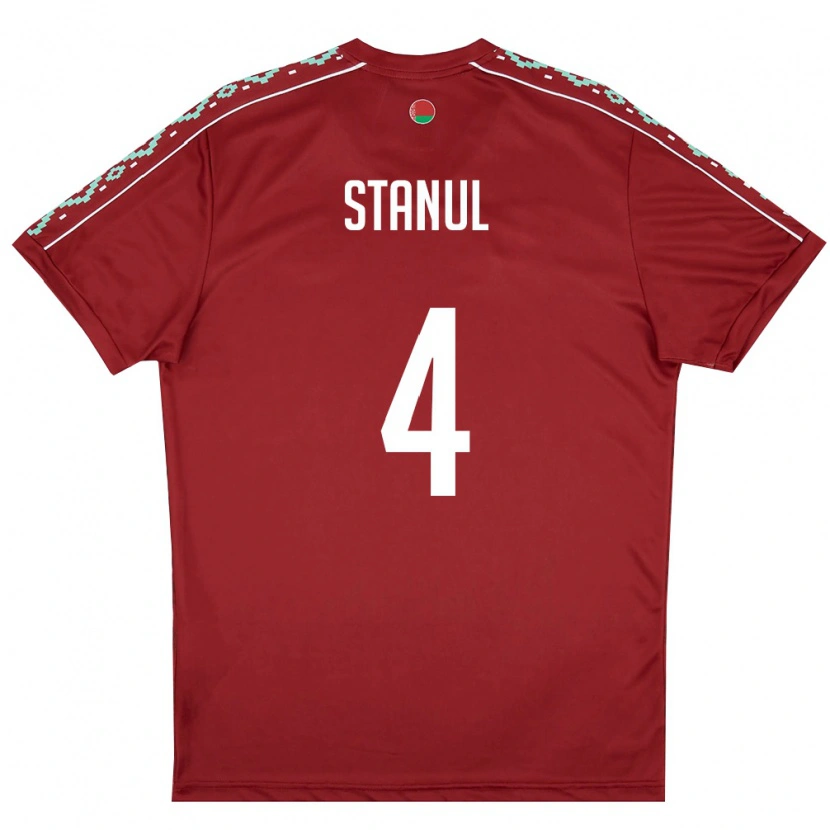 Danxen Mujer Camiseta Bielorrusia Arseniy Stanul #4 Rojo Oscuro Blanco 1ª Equipación 26-28 La Camisa