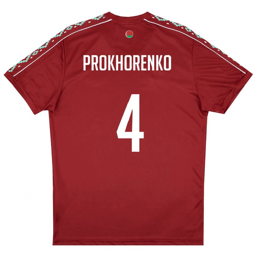 Danxen Mujer Camiseta Bielorrusia Aleksandr Prokhorenko #4 Rojo Oscuro Blanco 1ª Equipación 26-28 La Camisa