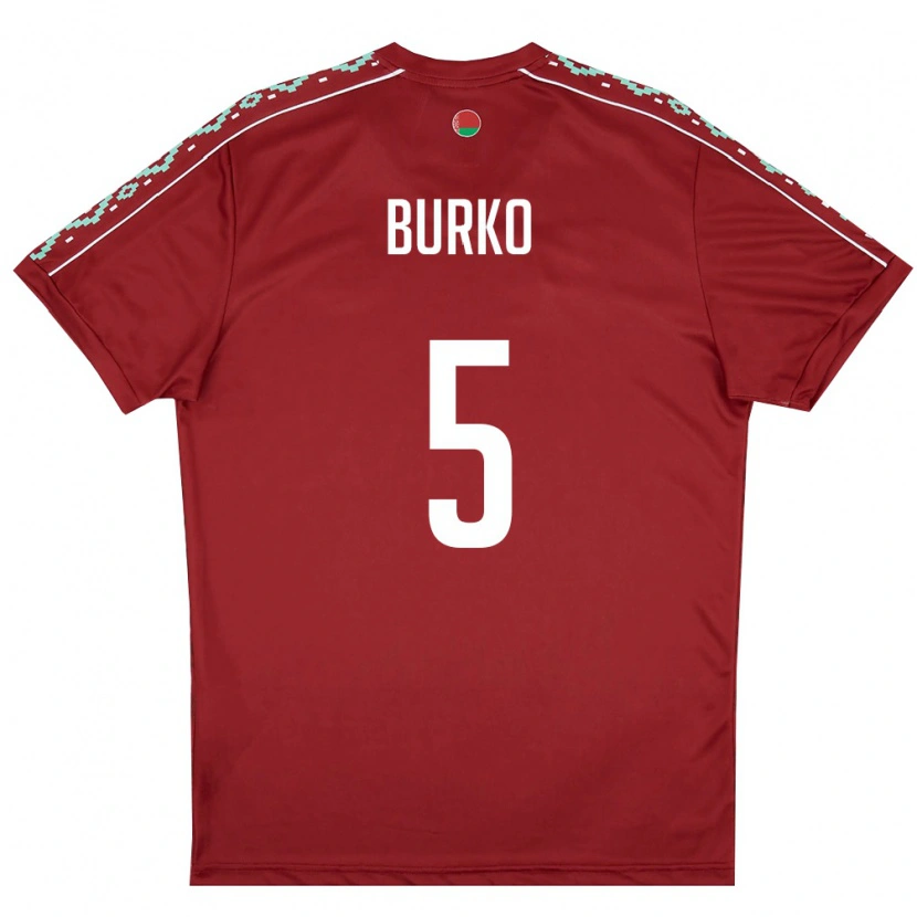Danxen Mujer Camiseta Bielorrusia Maksim Burko #5 Rojo Oscuro Blanco 1ª Equipación 26-28 La Camisa