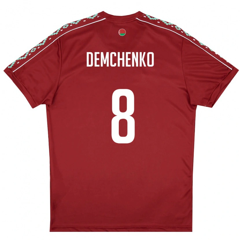 Danxen Mujer Camiseta Bielorrusia Nikita Demchenko #8 Rojo Oscuro Blanco 1ª Equipación 26-28 La Camisa