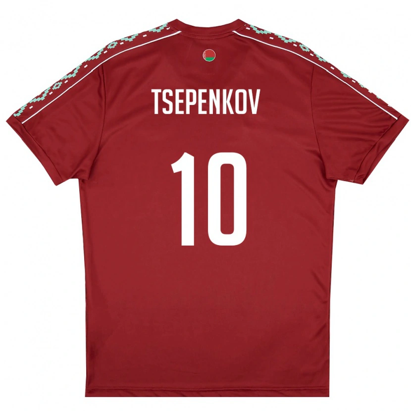 Danxen Mujer Camiseta Bielorrusia Kirill Tsepenkov #10 Rojo Oscuro Blanco 1ª Equipación 26-28 La Camisa