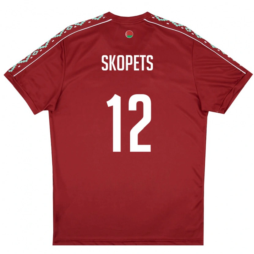 Danxen Mujer Camiseta Bielorrusia Arseniy Skopets #12 Rojo Oscuro Blanco 1ª Equipación 26-28 La Camisa